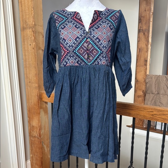 Hayden Dresses & Skirts - Hayden LA Aztec print denim dress L boho notch v neck boho